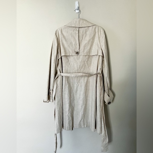 MARKS & SPENCER PER UNA 100% Linen Belted Trench Coat Beige Large - Picture 3 of 4